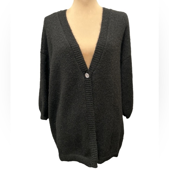 Lane Bryant 3/4 Black Sleeve Rhinestone Button Wool Blend Cardigan Size 22-24W. - Picture 3 of 10